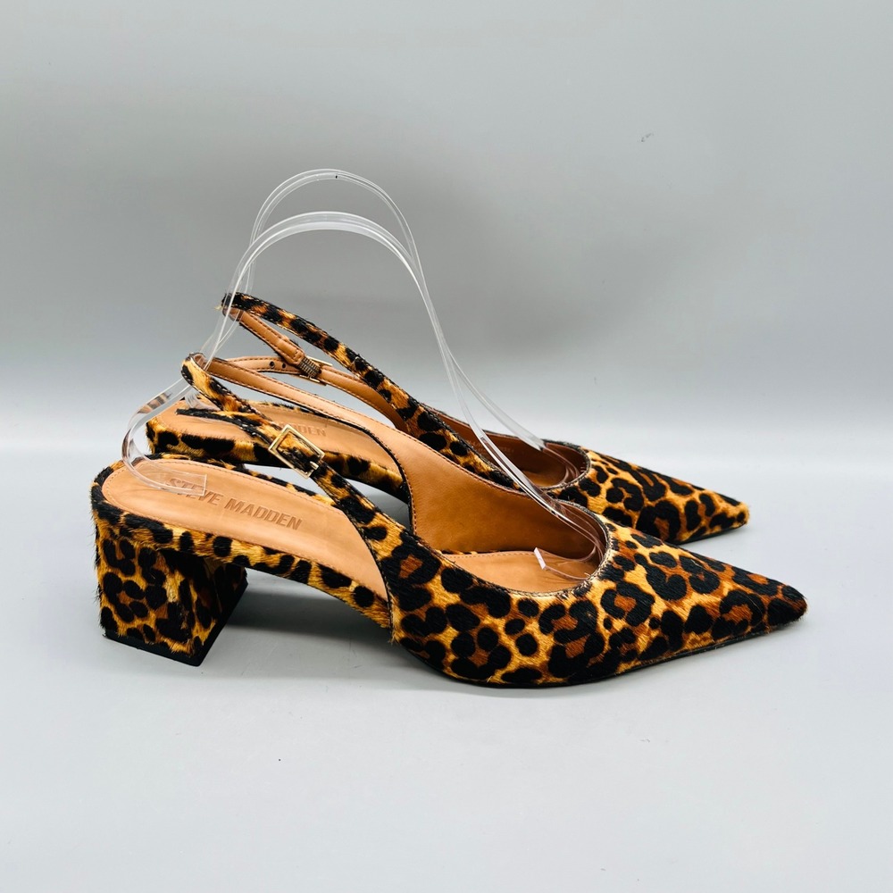 Steve Madden Shoes Womens 10 Brown Leopard Calf Hair Robyn Slingback Pointed Toe